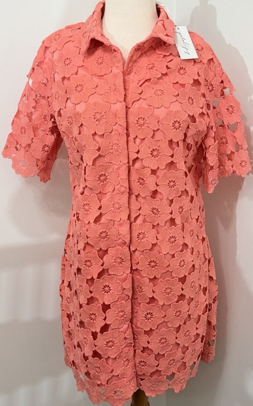 NEW Petal & Pup Tallie Button Up Mini Dress Floral Embroidered Collared Sz 8